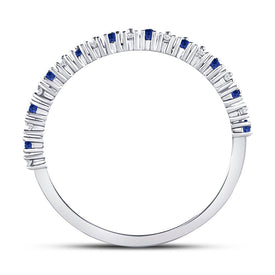 10K White Gold Round Natural Blue Sapphire Modern Alternating Stackable Band Ring 1/10 Cttw - Splendid Jewellery