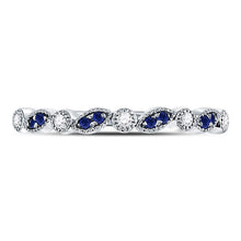 Load image into Gallery viewer, 10K White Gold Round Natural Blue Sapphire Stackable Band Ring 1/20 Cttw - Splendid Jewellery