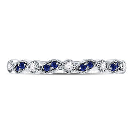 10K White Gold Round Natural Blue Sapphire Stackable Band Ring 1/20 Cttw - Splendid Jewellery