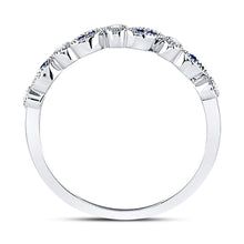 Load image into Gallery viewer, 10K White Gold Round Natural Blue Sapphire Stackable Band Ring 1/20 Cttw - Splendid Jewellery