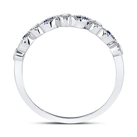 10K White Gold Round Natural Blue Sapphire Stackable Band Ring 1/20 Cttw - Splendid Jewellery