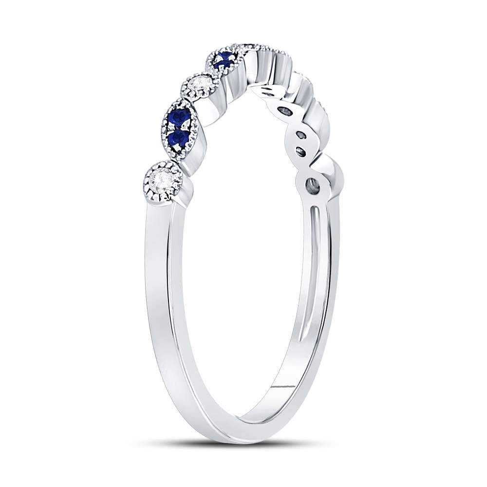 10K White Gold Round Natural Blue Sapphire Stackable Band Ring 1/20 Cttw - Splendid Jewellery