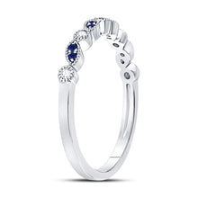 Load image into Gallery viewer, 10K White Gold Round Natural Blue Sapphire Stackable Band Ring 1/20 Cttw - Splendid Jewellery