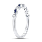10K White Gold Round Natural Blue Sapphire Stackable Band Ring 1/20 Cttw - Splendid Jewellery