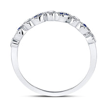 Load image into Gallery viewer, 10K White Gold Round Natural Blue Sapphire Stackable Band Ring 1/20 Cttw - Splendid Jewellery