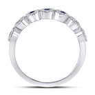 10K White Gold Round Natural Blue Sapphire Stackable Band Ring 1/5 Cttw - Splendid Jewellery