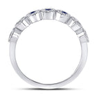 10K White Gold Round Natural Blue Sapphire Stackable Band Ring 1/5 Cttw - Splendid Jewellery