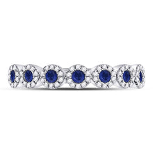 Load image into Gallery viewer, 10K White Gold Round Natural Blue Sapphire Stackable Band Ring 1/5 Cttw - Splendid Jewellery