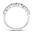 10K White Gold Round Natural Blue Sapphire Stackable Band Ring 1/5 Cttw - Splendid Jewellery