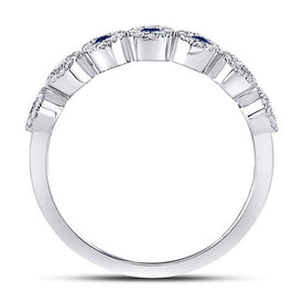 10K White Gold Round Natural Blue Sapphire Stackable Band Ring 1/5 Cttw - Splendid Jewellery