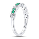 10K White Gold Round Natural Emerald Stackable Band Ring 1/20 Cttw - Splendid Jewellery