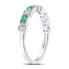 Load image into Gallery viewer, 10K White Gold Round Natural Emerald Stackable Band Ring 1/20 Cttw - Splendid Jewellery