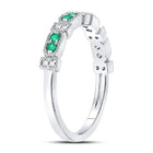10K White Gold Round Natural Emerald Stackable Band Ring 1/20 Cttw - Splendid Jewellery