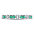 10K White Gold Round Natural Emerald Stackable Band Ring 1/20 Cttw - Splendid Jewellery
