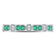 Load image into Gallery viewer, 10K White Gold Round Natural Emerald Stackable Band Ring 1/20 Cttw - Splendid Jewellery