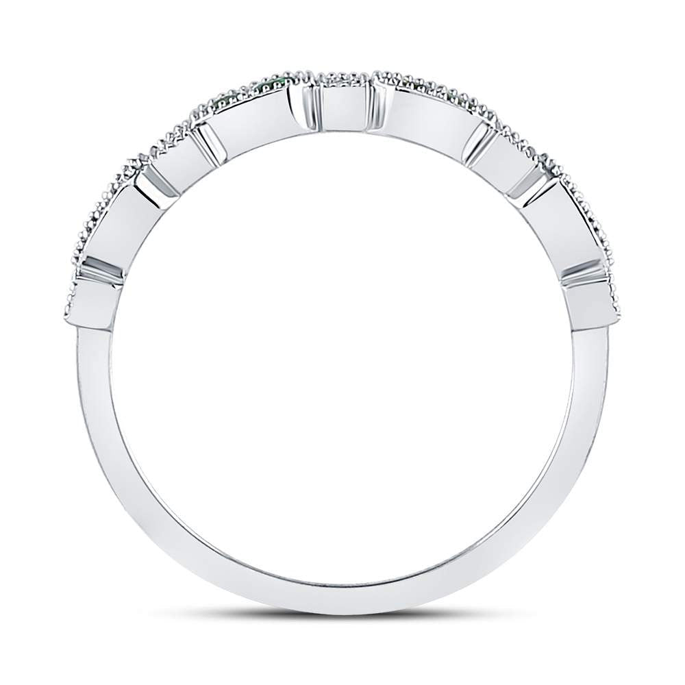 10K White Gold Round Natural Emerald Stackable Band Ring 1/20 Cttw - Splendid Jewellery