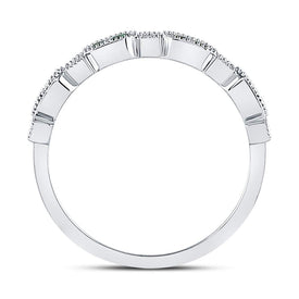 10K White Gold Round Natural Emerald Stackable Band Ring 1/20 Cttw - Splendid Jewellery