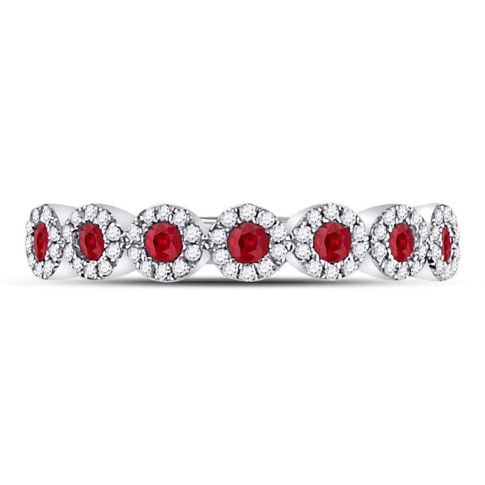 10K White Gold Round Natural Ruby Circle Stackable Band Ring 1/5 Cttw - Splendid Jewellery