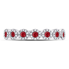 Load image into Gallery viewer, 10K White Gold Round Natural Ruby Circle Stackable Band Ring 1/5 Cttw - Splendid Jewellery