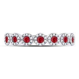 10K White Gold Round Natural Ruby Circle Stackable Band Ring 1/5 Cttw - Splendid Jewellery