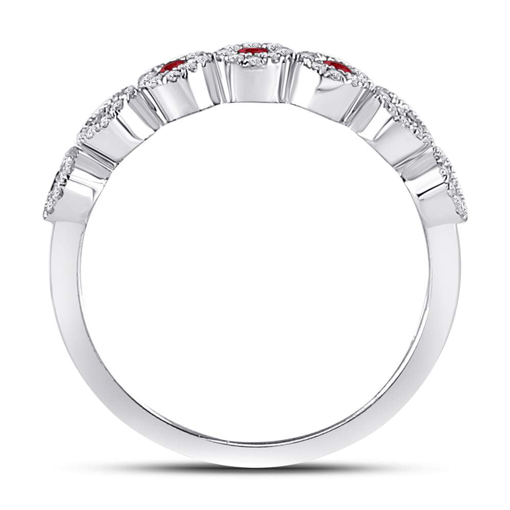 10K White Gold Round Natural Ruby Circle Stackable Band Ring 1/5 Cttw - Splendid Jewellery