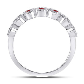 10K White Gold Round Natural Ruby Circle Stackable Band Ring 1/5 Cttw - Splendid Jewellery