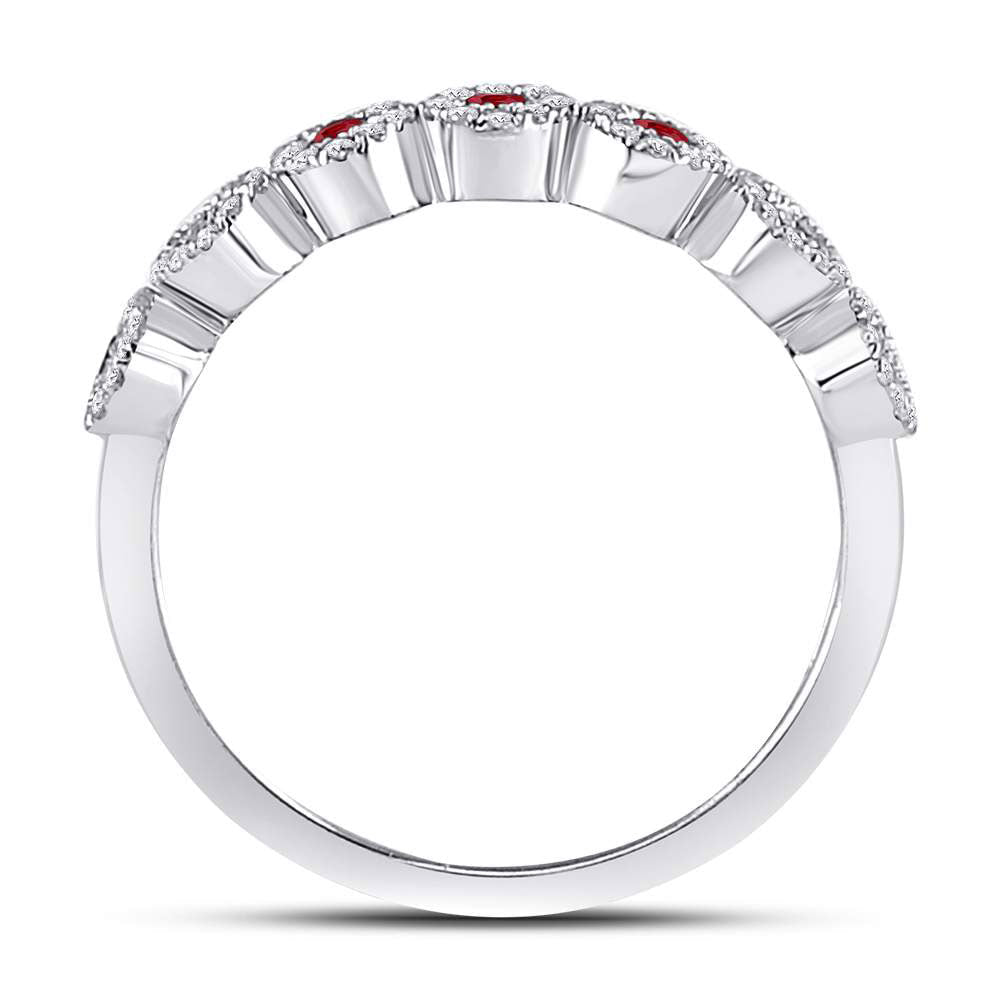 10K White Gold Round Natural Ruby Circle Stackable Band Ring 1/5 Cttw - Splendid Jewellery