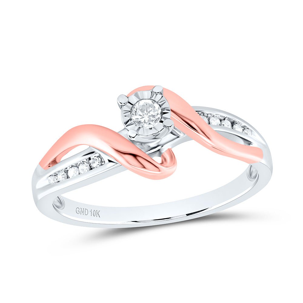 10K White & Rose Tone Gold Round Diamond Solitaire Bridal Wedding Engagement Ring 1/8 Cttw - Splendid Jewellery