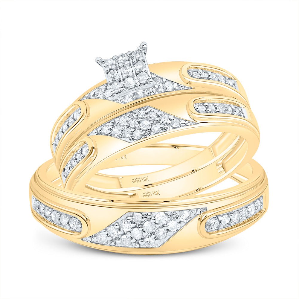 10K White Yellow Diamond Square Trio Ring Set 3/8 Cttw - Splendid Jewellery