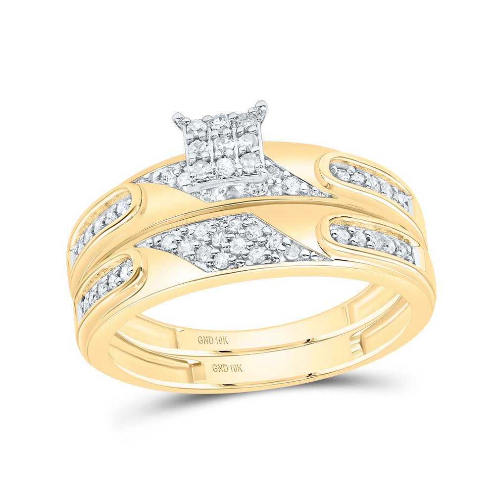 10K White Yellow Diamond Square Trio Ring Set 3/8 Cttw - Splendid Jewellery