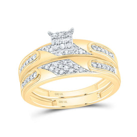 10K White Yellow Diamond Square Trio Ring Set 3/8 Cttw - Splendid Jewellery