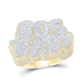 10K Yellow Gold Baguette Diamond 80s Baby Mens Ring 6 Cttw - Splendid Jewellery