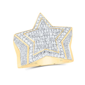 10K Yellow Gold Baguette Diamond Mens Baguette Statement Star Ring 1 - 1 1/4 Cttw - Splendid Jewellery