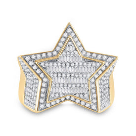 10K Yellow Gold Baguette Diamond Mens Baguette Statement Star Ring 1 - 1 1/4 Cttw - Splendid Jewellery