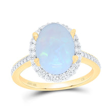Load image into Gallery viewer, 10K Yellow Gold Diamond 11.5x8. Oval Opal Gemstone Oval Ring 3/8 Cttw - Splendid Jewellery