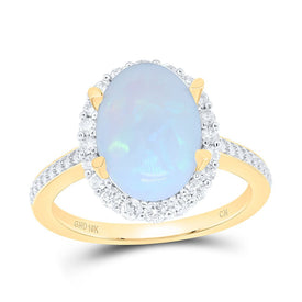 10K Yellow Gold Diamond 11.5x8. Oval Opal Gemstone Oval Ring 3/8 Cttw - Splendid Jewellery
