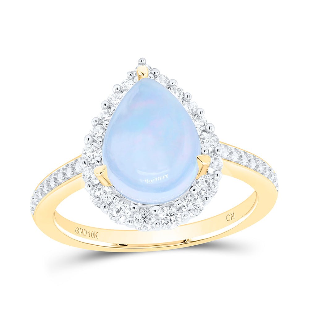 10K Yellow Gold Diamond 11x7. Opal Gemstone Pear Ring 3/8 Cttw - Splendid Jewellery