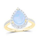 10K Yellow Gold Diamond 11x7. Opal Gemstone Pear Ring 3/8 Cttw - Splendid Jewellery