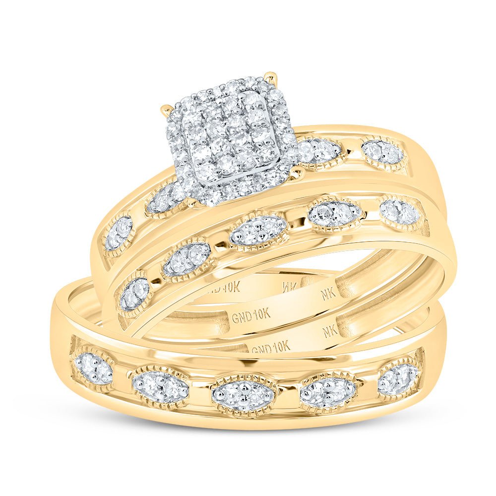 10K Yellow Gold Diamond Ascher Trio Ring Set 1/3 Cttw - Splendid Jewellery
