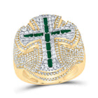 10K Yellow Gold Diamond Bag Emerald Gemstone Cross Men's Ring 2 7/8 Cttw - Splendid Jewellery