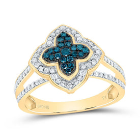 10K Yellow Gold Diamond Blue Clover Ring 1/2 Cttw - Splendid Jewellery