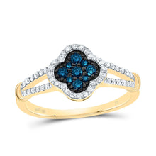 Load image into Gallery viewer, 10K Yellow Gold Diamond Blue Clover Ring 1/3 Cttw - Splendid Jewellery