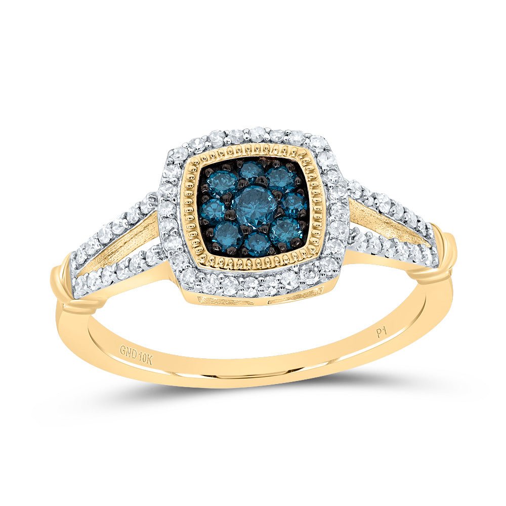 10K Yellow Gold Diamond Blue Cushion Ring 3/8 Cttw - Splendid Jewellery