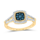10K Yellow Gold Diamond Blue Cushion Ring 3/8 Cttw - Splendid Jewellery