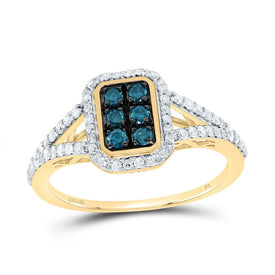 10K Yellow Gold Diamond Blue Emerlad Ring 1/2 Cttw - Splendid Jewellery