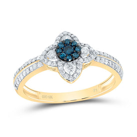 10K Yellow Gold Diamond Blue Flower Ring 1/2 Cttw - Splendid Jewellery