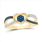 10K Yellow Gold Diamond Blue Heart Ring 1/3 Cttw - Splendid Jewellery