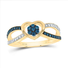 Load image into Gallery viewer, 10K Yellow Gold Diamond Blue Heart Ring 1/3 Cttw - Splendid Jewellery