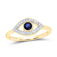 Load image into Gallery viewer, 10K Yellow Gold Diamond Blue Sapphire Gemstone Eye Ring 1/8 Cttw - Splendid Jewellery