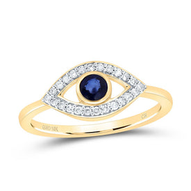 10K Yellow Gold Diamond Blue Sapphire Gemstone Eye Ring 1/8 Cttw - Splendid Jewellery